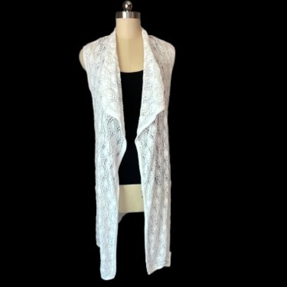 Eight Eight Eight Long White Knit Sleeveless Duster - Picture 1 of 8